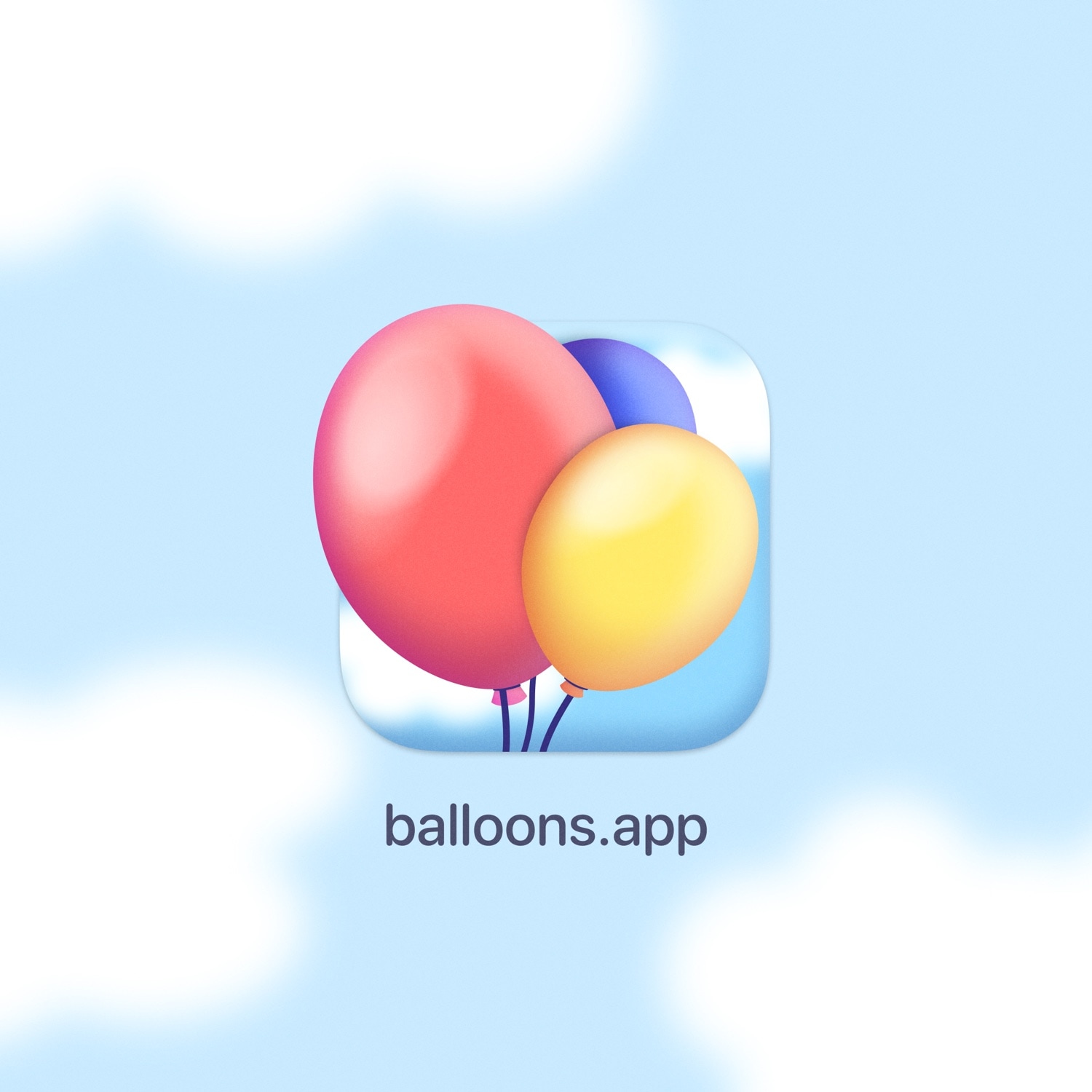 An icon with three balloons coming out of it, in the style of macOS' Big Sur