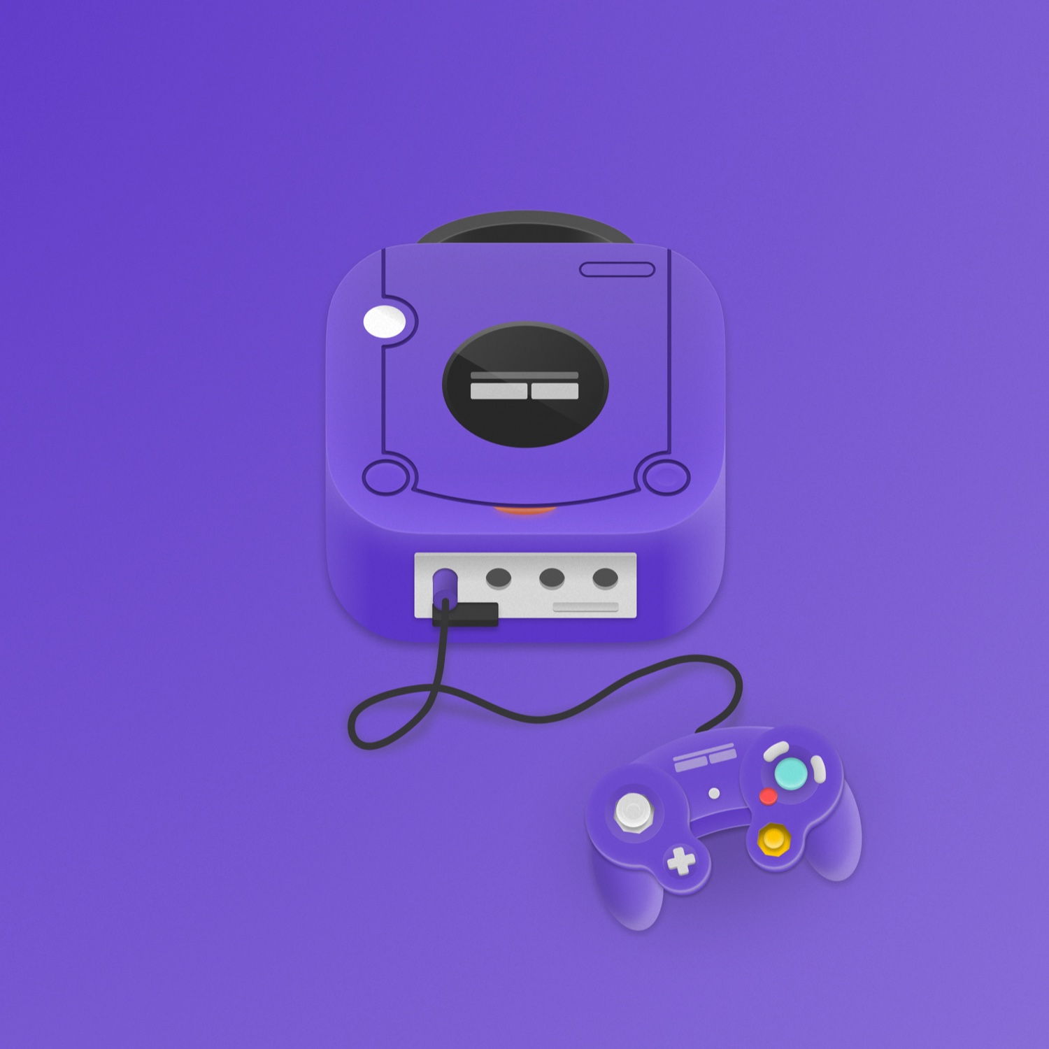 Un'icona che ricorda un gamecube, nello stile di macOS Big Sur, con un gamepad