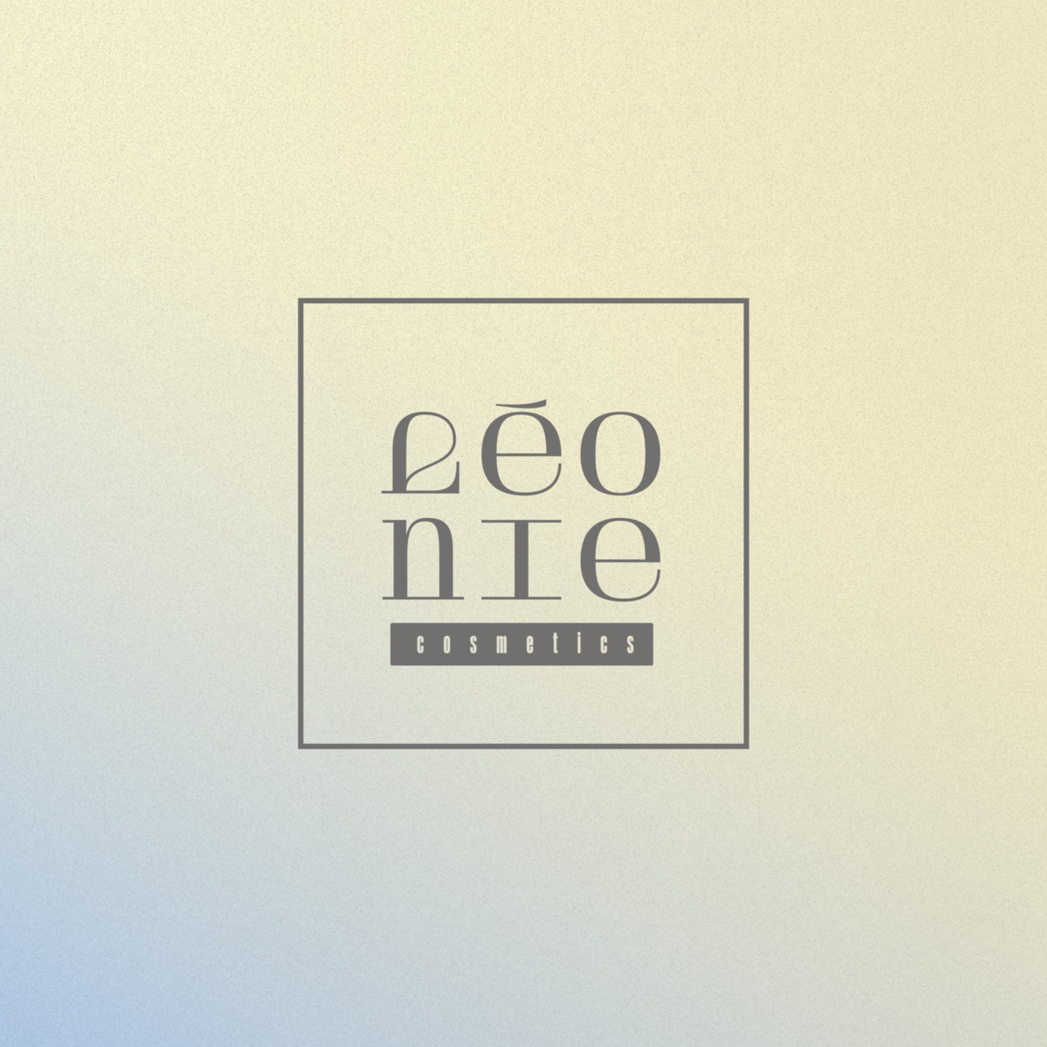 the Leonie Cosmetics logo, dark on a light gradient of pastel colors