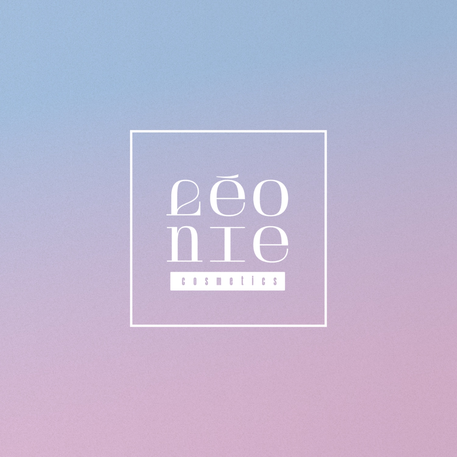 the Leonie Cosmetics logo, light on a darker gradient of pastel colors